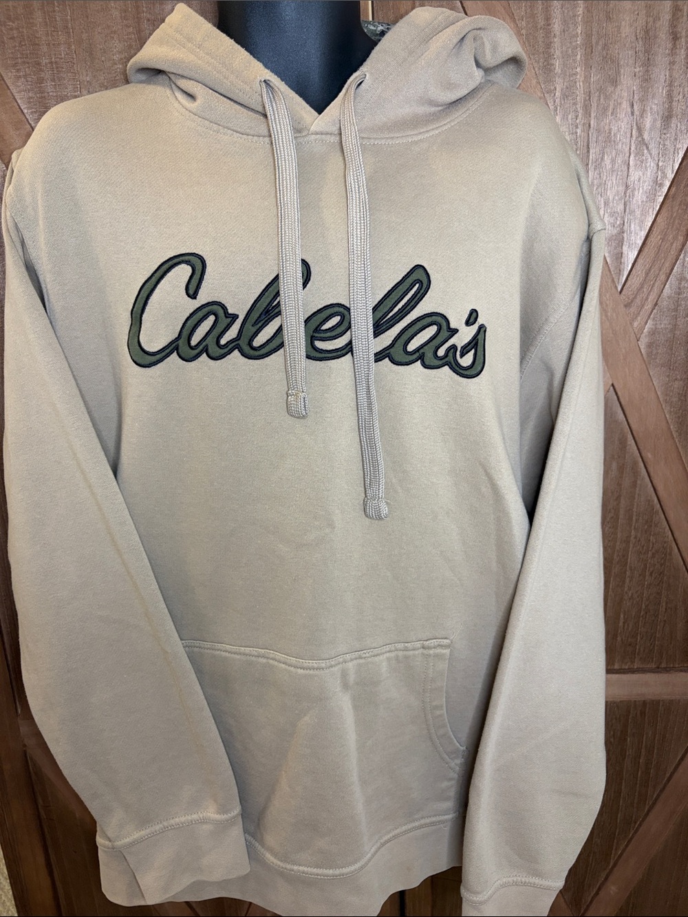 CABELAS Tan Hoodie Embroidered Logo Camo Lined Hood Size SIZE XL